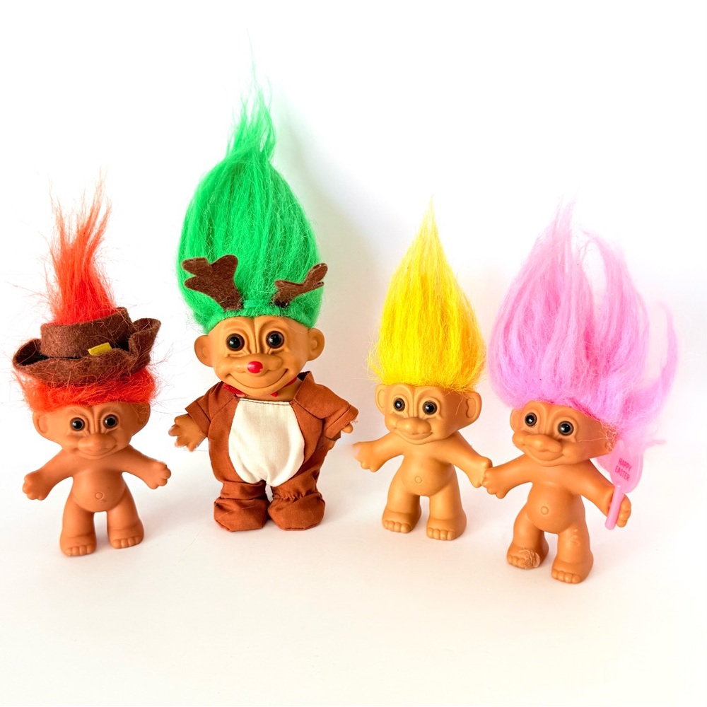 Vintage RUSS Christmas Reindeer Troll Doll, Easter, Pink & Thanksgiving Trolls